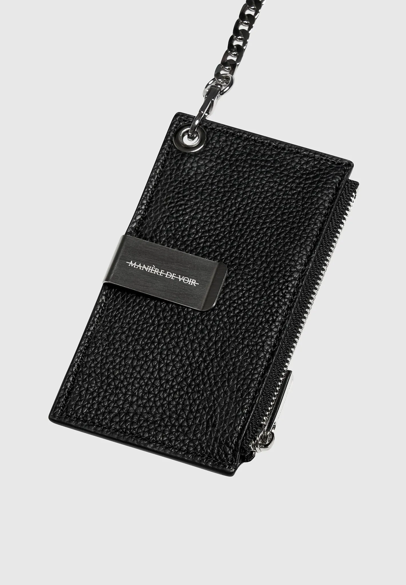 Leather Cardholder with Chain - Black