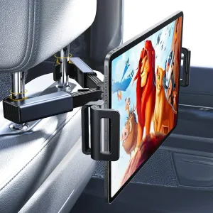 LISEN Tablet Ipad Holder for Car Mount Headrest - Ipad Car Holder Back Seat Travel Portable Car Tablet Holder Mount Road Trip Essentials for Kids Adults Fits All 4.7-12.9" Devices & Headrest Rod