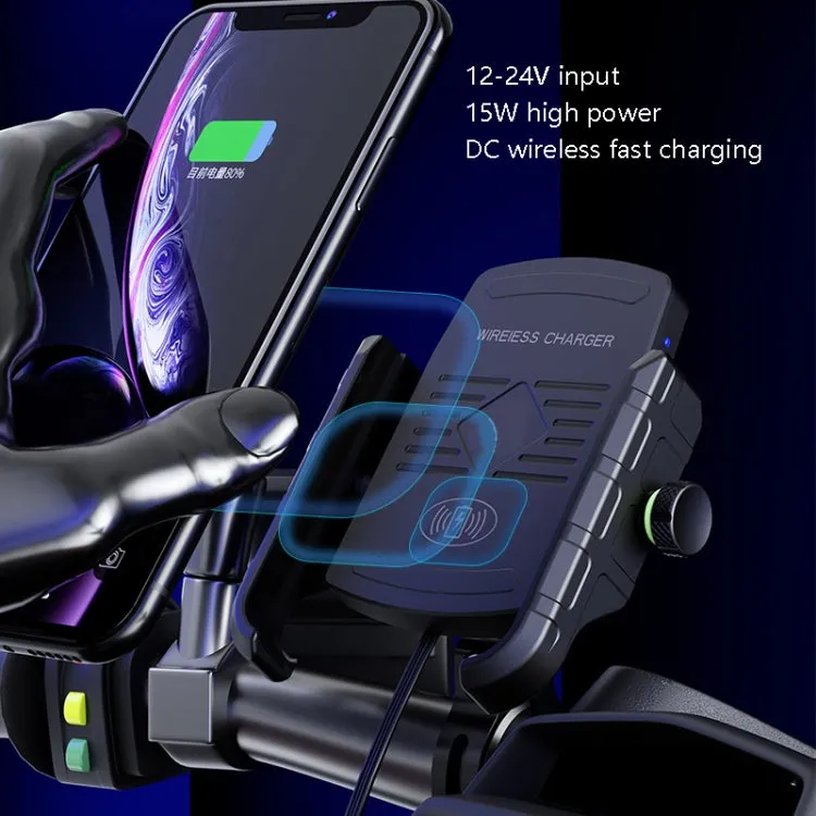 M9 Motorcycle Wireless Charging Mobile Phone Bracket 15W Fast Charging Mobile Phone Navigation Bracket(Black)