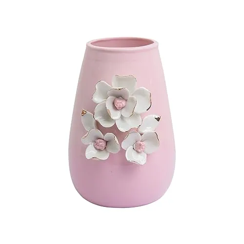 Market99 Pink Ceramic Vase - Engraved Floral Pattern, Flower Holder | Vase for Flower Pot, Gift, Home Decor, Bedroom, Office, Living Room, Aesthetic |Dimension| - 10 x 10 x 15 Cm