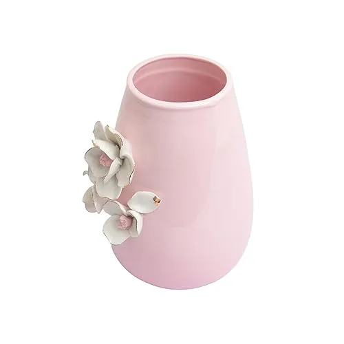 Market99 Pink Ceramic Vase - Engraved Floral Pattern, Flower Holder | Vase for Flower Pot, Gift, Home Decor, Bedroom, Office, Living Room, Aesthetic |Dimension| - 10 x 10 x 15 Cm