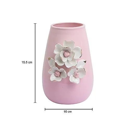 Market99 Pink Ceramic Vase - Engraved Floral Pattern, Flower Holder | Vase for Flower Pot, Gift, Home Decor, Bedroom, Office, Living Room, Aesthetic |Dimension| - 10 x 10 x 15 Cm