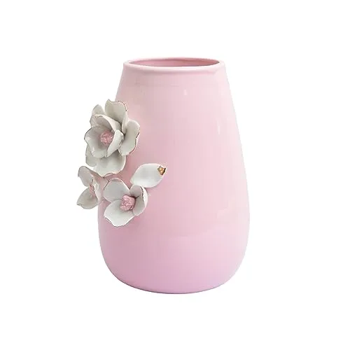 Market99 Pink Ceramic Vase - Engraved Floral Pattern, Flower Holder | Vase for Flower Pot, Gift, Home Decor, Bedroom, Office, Living Room, Aesthetic |Dimension| - 10 x 10 x 15 Cm