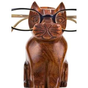 Mody Woody Interiors Durable Heavy-Duty Eye Glass Holder with Natural/Wood Color (3.0" X 2.0 X 5), Cat Shaped