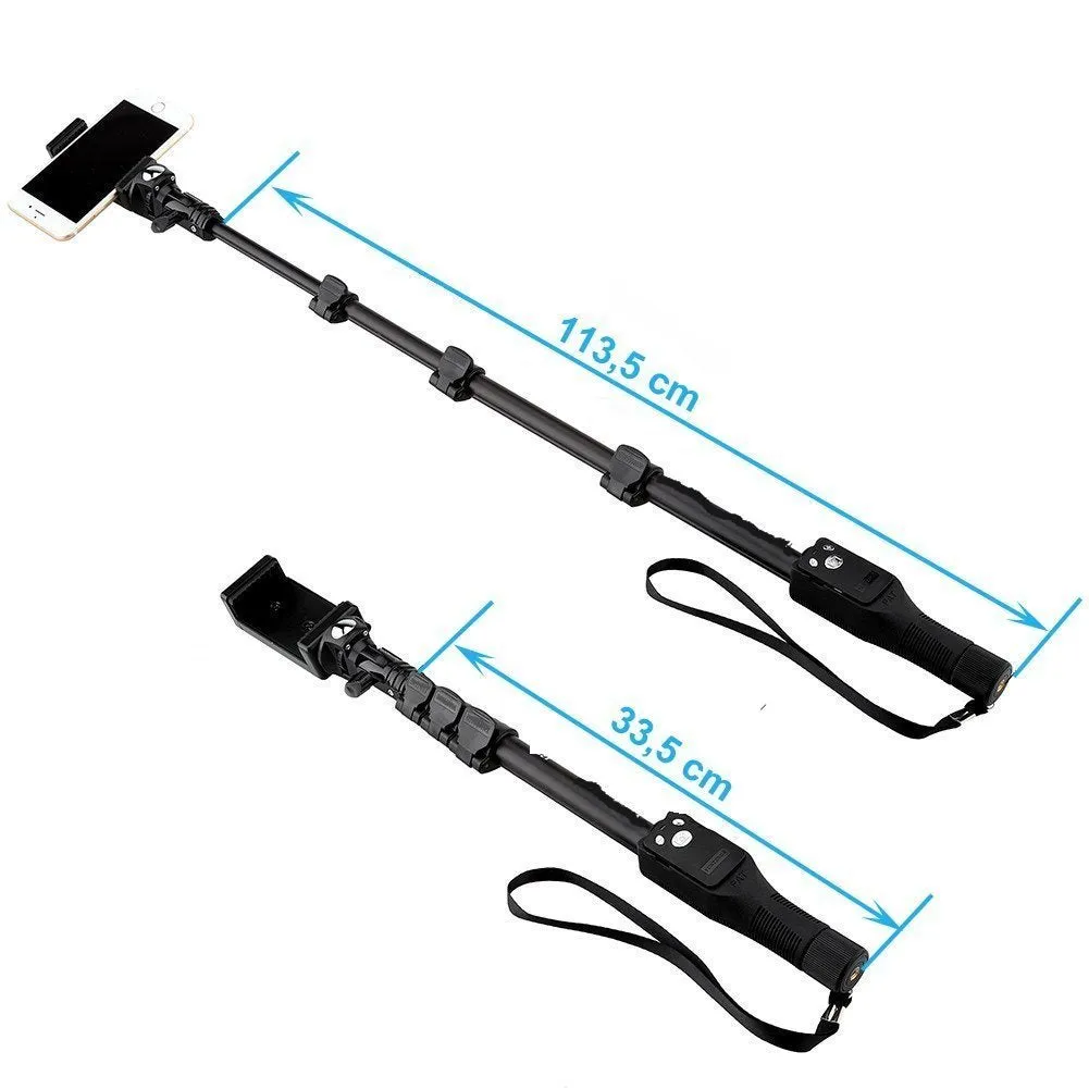 Monopod 1288 Selfie Stick - Extendable Selfie Stick Mobile Holder with Bluetooth Remote, Extendable Up to 113.5 cm, Black for Action Camera and Digital Camera