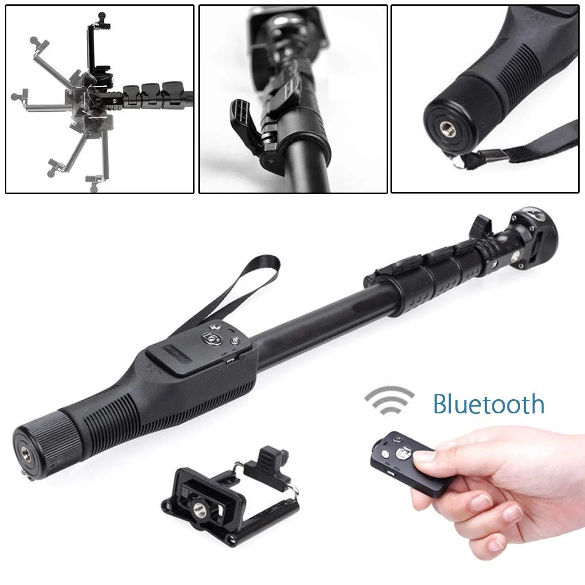 Monopod 1288 Selfie Stick - Extendable Selfie Stick Mobile Holder with Bluetooth Remote, Extendable Up to 113.5 cm, Black for Action Camera and Digital Camera