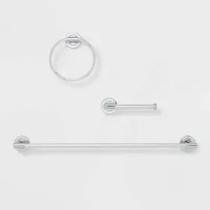 New - 3pc Clean Bath Hardware Set Chrome - Threshold: Includes Towel Ring, Tissue