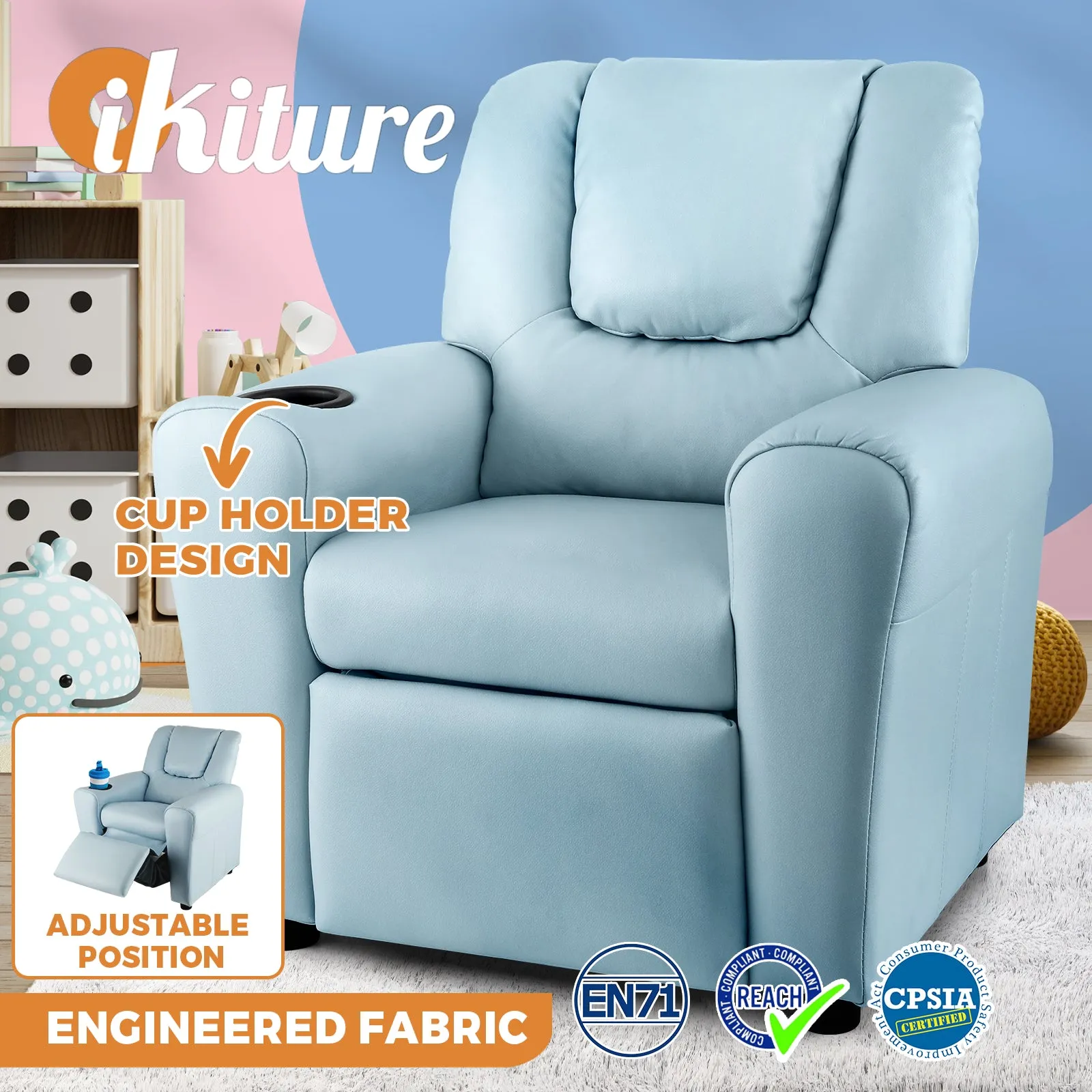 Oikiture Kids Recliner Sofa Children Lounge Chairs Engineered Fabric Armchair