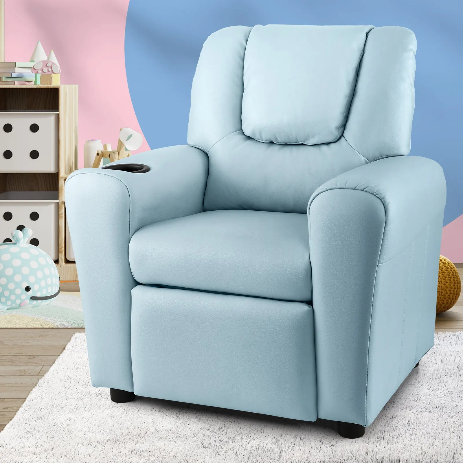 Oikiture Kids Recliner Sofa Children Lounge Chairs Engineered Fabric Armchair