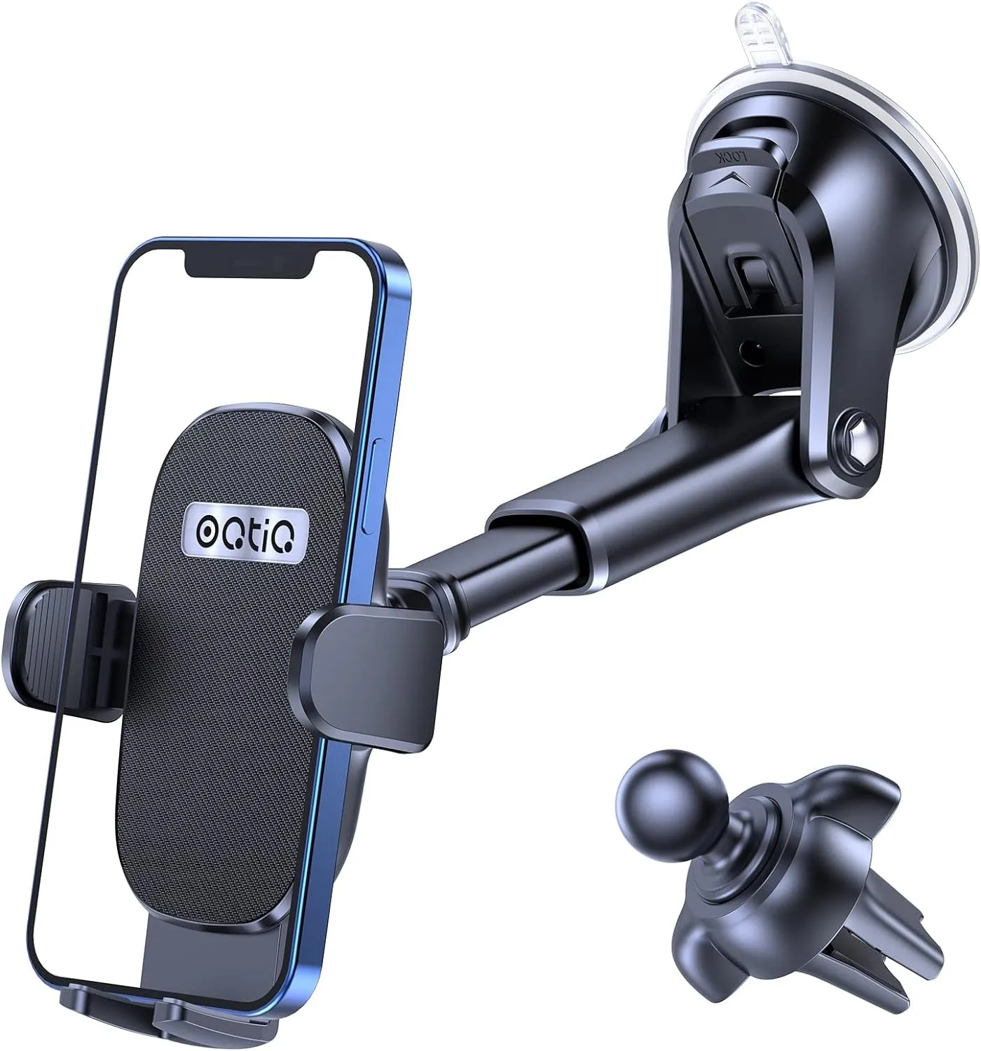 OQTIQ 3-In-1 Suction Cup Phone Holder Windshield/Dashboard/Air Vent, Dashboard & Windshield Suction Cup Car Phone Mount with Strong Sticky Gel Pad, Compatible with Iphone, Samsung & Other Cell Phones