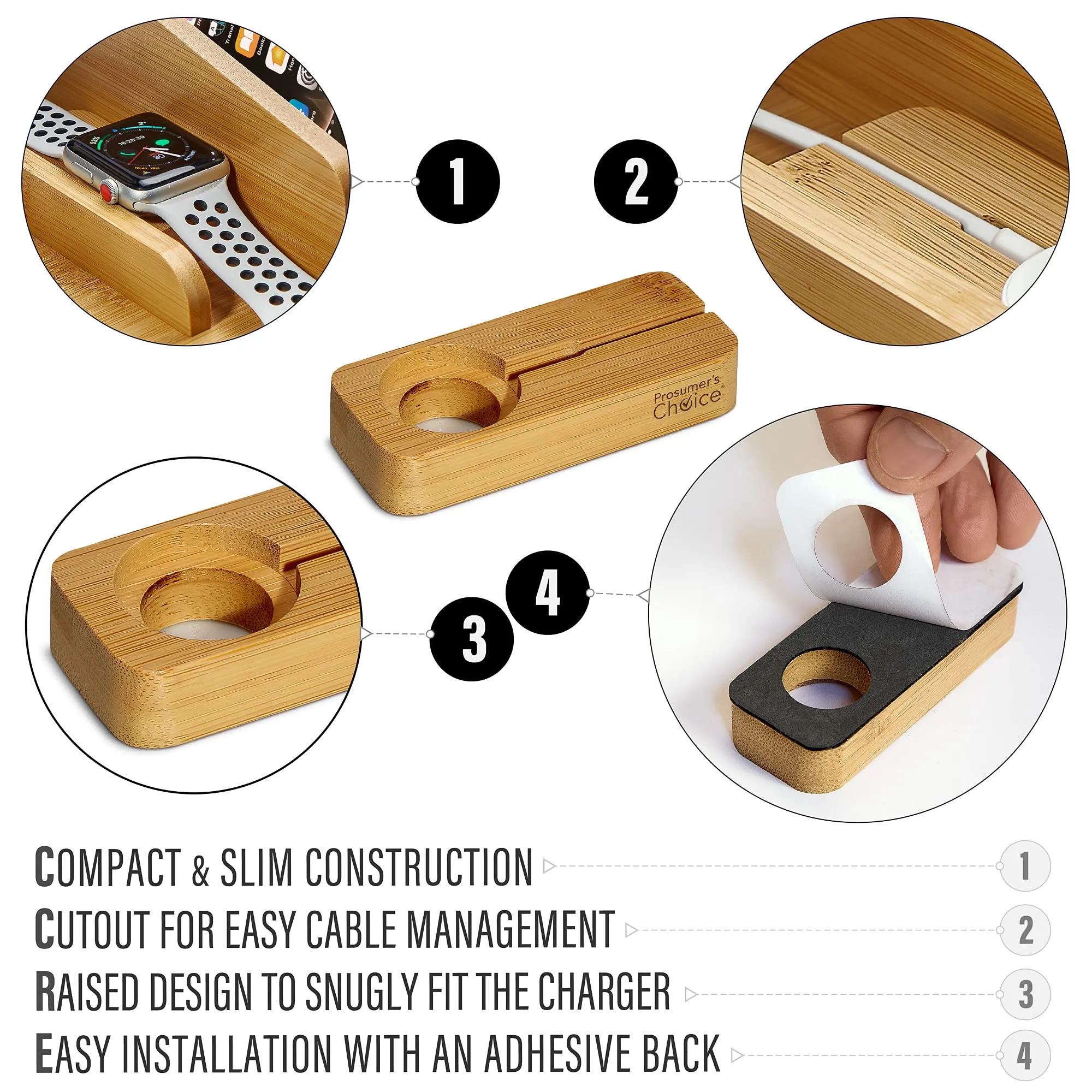 Prosumer's Choice Bamboo Charging Stand Dock Holder for Apple Watch - Adapters NOT