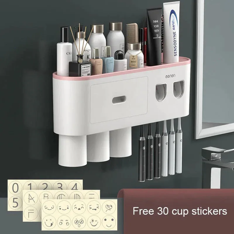 "Organize Your Bathroom with the Magnetic Adsorption Toothbrush Holder and Waterproof Storage Box - Includes Toothpaste Dispenser and Wall Mount - Perfect Bathroom Accessories for Easy and Stylish Storage!"