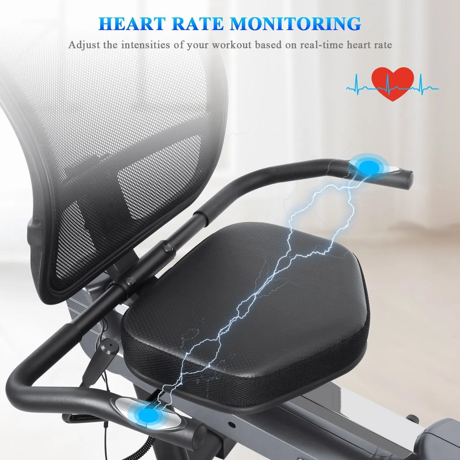 Recumbent Exercise Bike Stationary Magnetic Resistance 8 Levels Adjustable Static Indoor Cycling Bike with Large LCD Monitor & Ipad Holder for All Ages