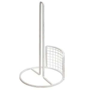 Red Co. Farmhouse White Metal Grid Vertical Tabletop Paper Towel Holder Stand for Kitchen Counter, 12.5 Inches Tall