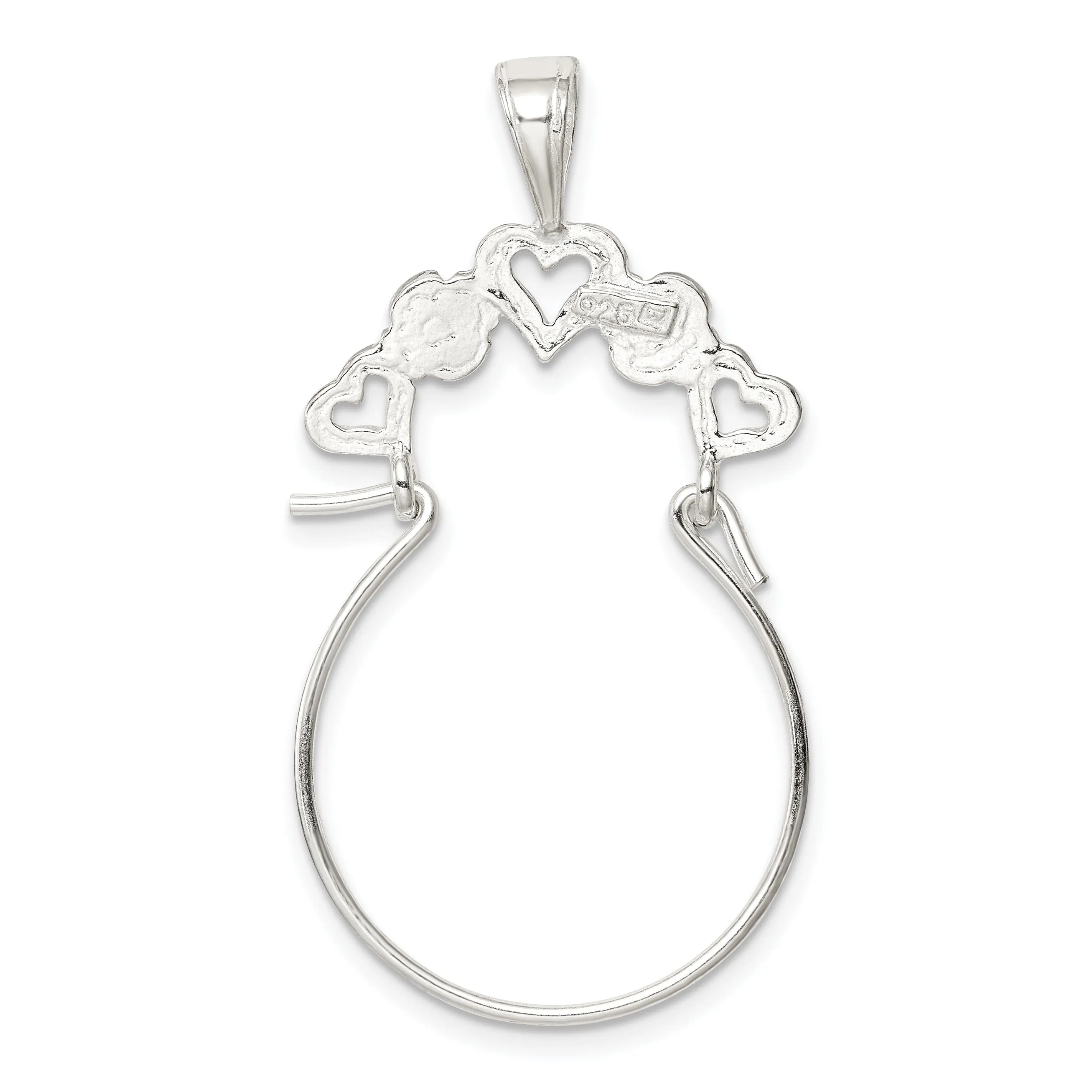 Silver Solid Flower Heart Charm Holder Pendant