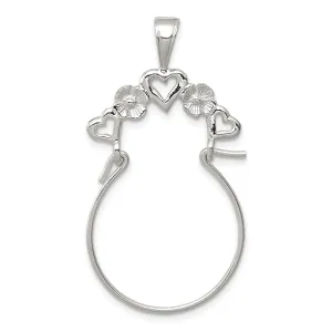 Silver Solid Flower Heart Charm Holder Pendant