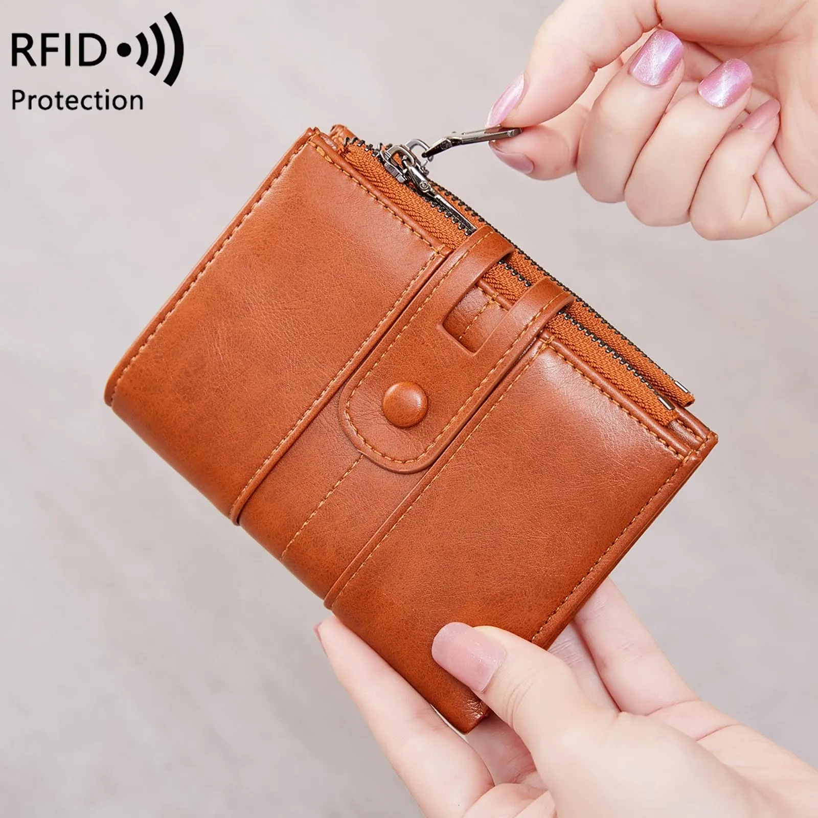 Small Wallet for Women Vacatime RFID Blocking Bifold with Zipper Pockets