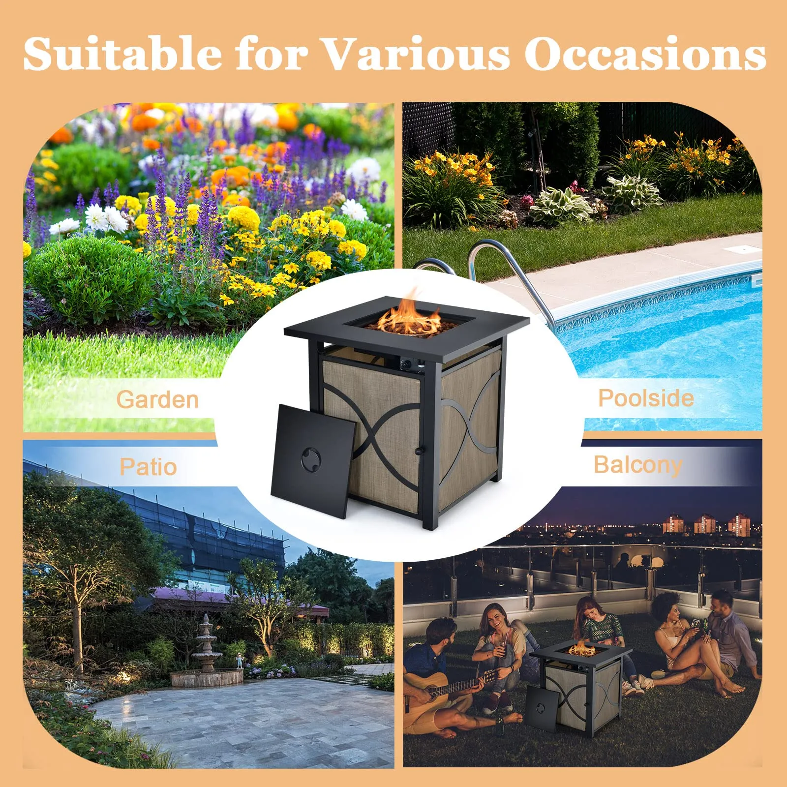 Tangkula 25-Inch Propane Fire Pit Table, 40,000 BTU Auto Ignition Gas Fire Table with Removable Lid