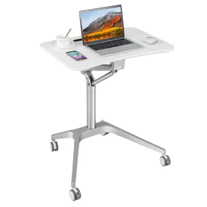 Tangkula Mobile Standing Desk, Pneumatic Sit Stand Laptop Desk with Tablet Holder & 4 Rolling Casters