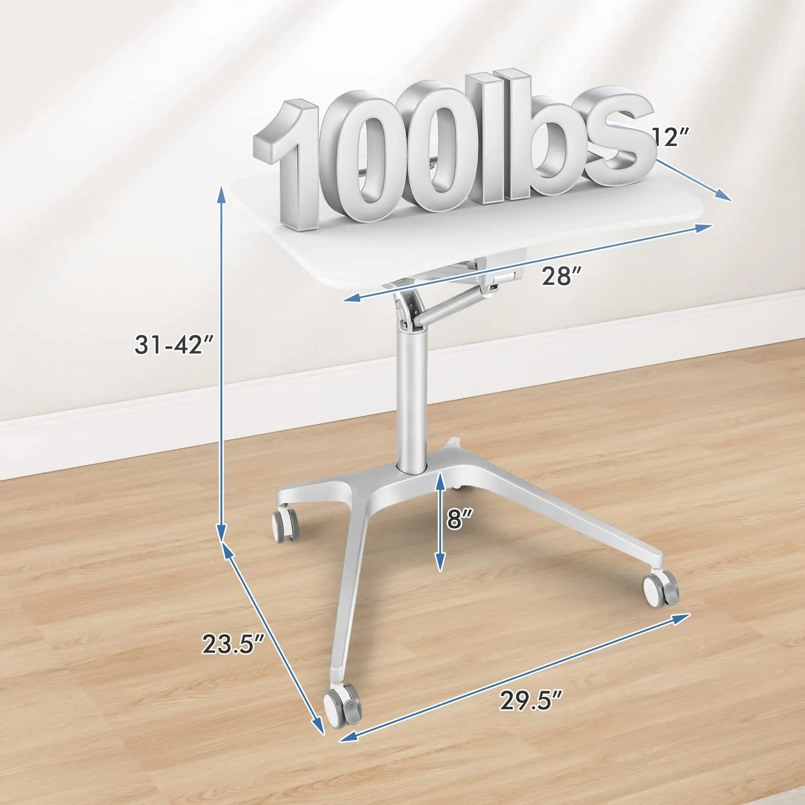 Tangkula Mobile Standing Desk, Pneumatic Sit Stand Laptop Desk with Tablet Holder & 4 Rolling Casters