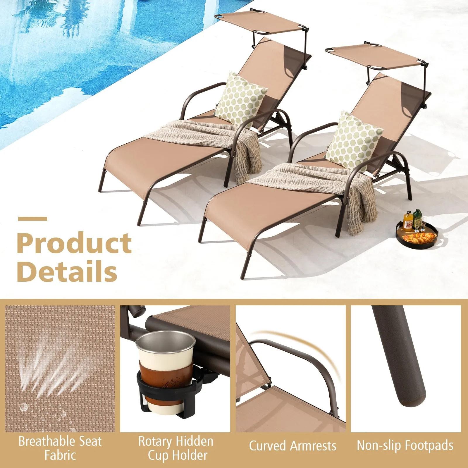 Tangkula Patio Lounge Chair, Outdoor Chaise Lounge with 5-Level Adjustable Backrest