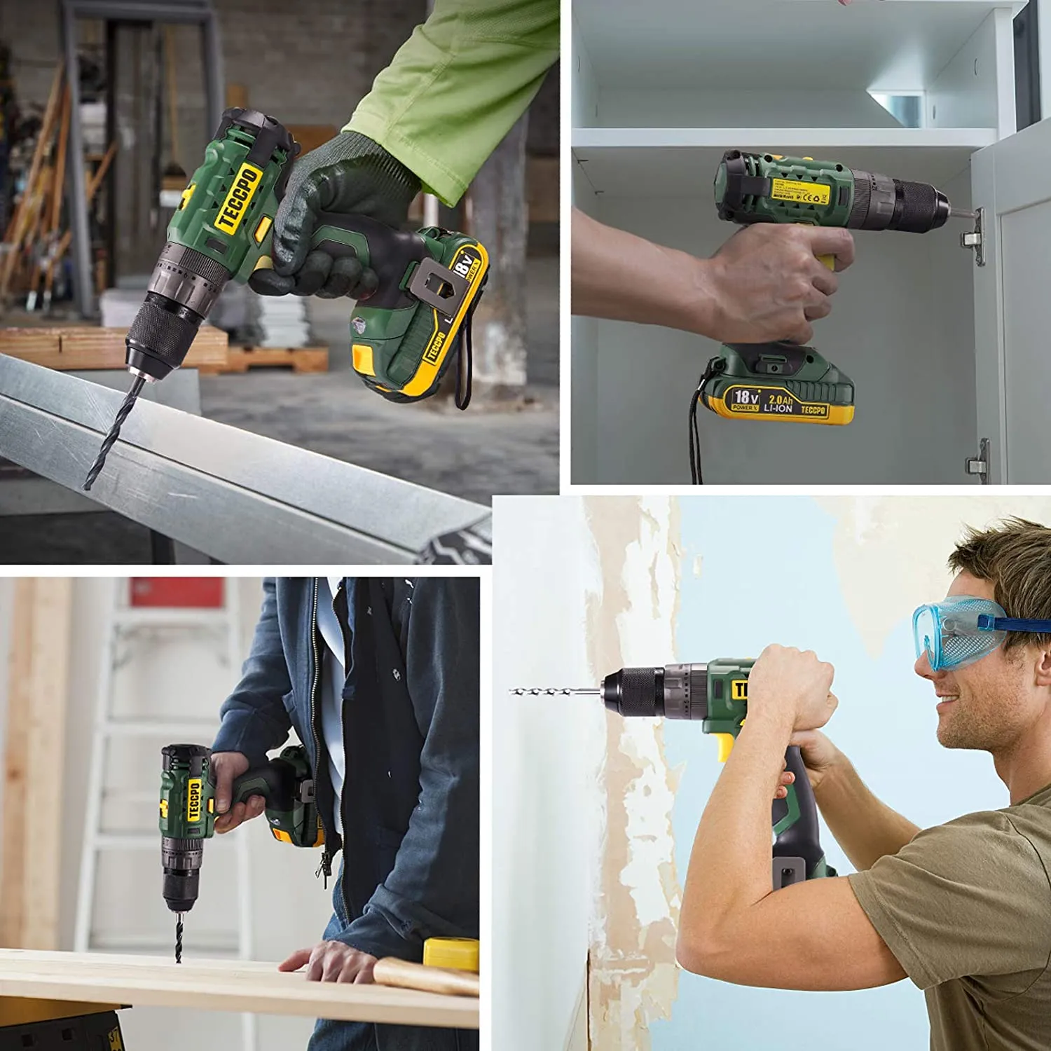 TECCPO Cordless screwdriver 45 Nm, 18 V, 2 x 2 Ah batteries, 0-6000 / 0-22500BPM, adapter, belt buckle with accessories - BHD700B