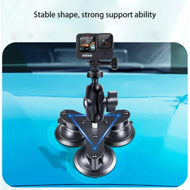 Triangle Suction Cup Mount Holder with Tripod Adapter & Screw & Phone Clamp & Anti-lost Silicone Net for for GoPro, Insta360, DJI and Other Action Cameras, Smartphones(Black)