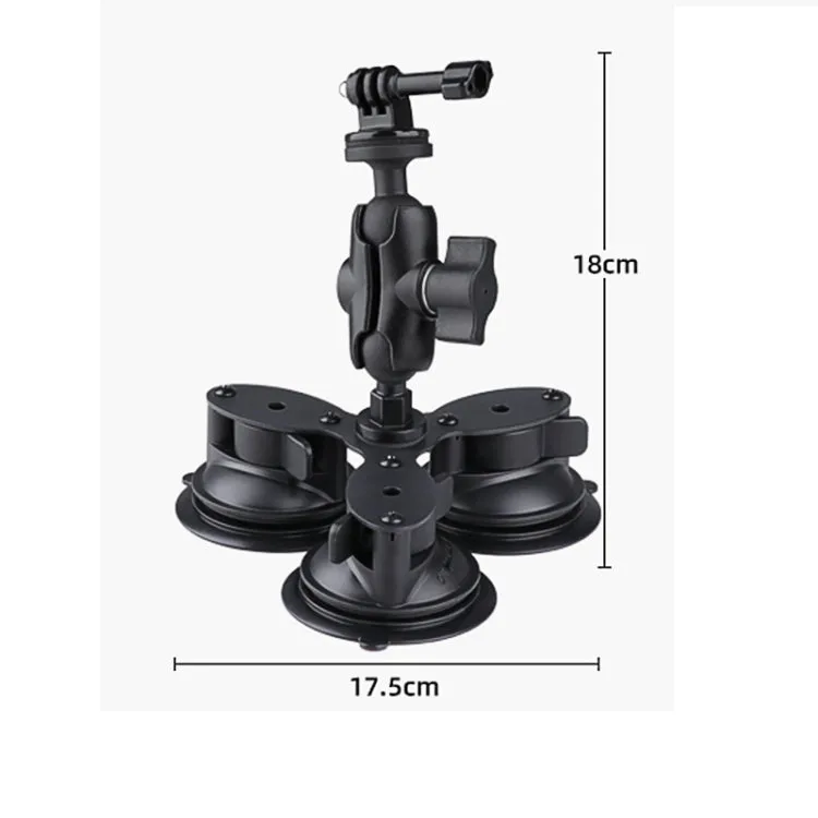 Triangle Suction Cup Mount Holder with Tripod Adapter & Steel Tether & Safety Buckle (Black)