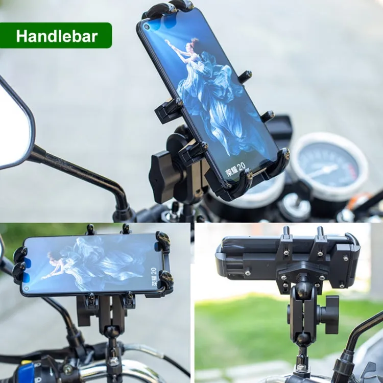 U-shaped Bolt Ball-Head Motorcycle Handlebar Multi-function Eight-jaw Aluminum Phone Navigation Holder Bracket with Anti-theft Knobs