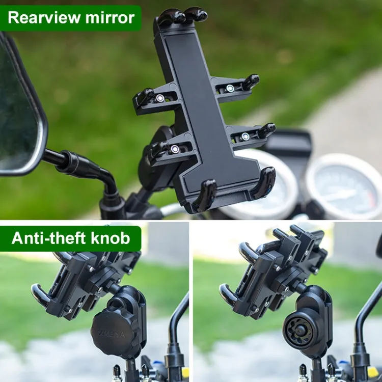 U-shaped Bolt Ball-Head Motorcycle Handlebar Multi-function Eight-jaw Aluminum Phone Navigation Holder Bracket with Anti-theft Knobs