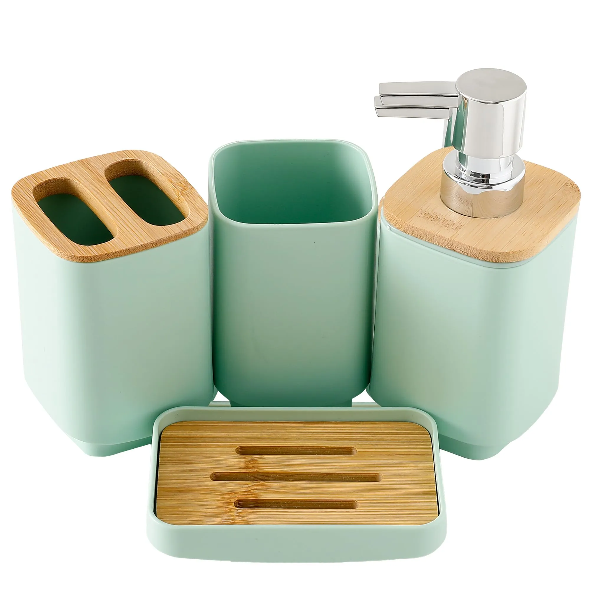 UMAI Bathroom Accessories Set | 4 Piece |Soap Dispenser for Bathroom| Tooth Brush Holder | Mouth Wash Cup |Soap Dish | for Bathroom | Green (Set of 4)