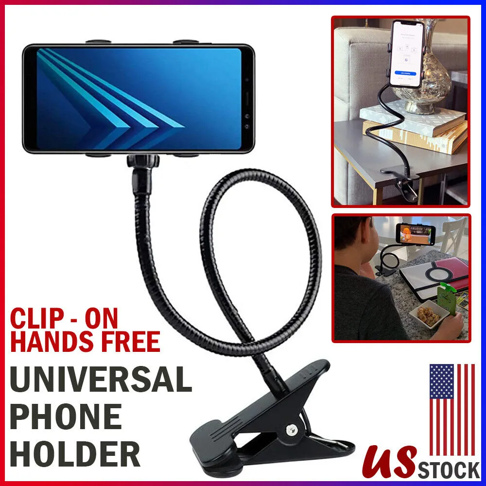 Universal Lazy Mobile Phone Gooseneck Stand Holder Flexible Bed Desk Table Clip