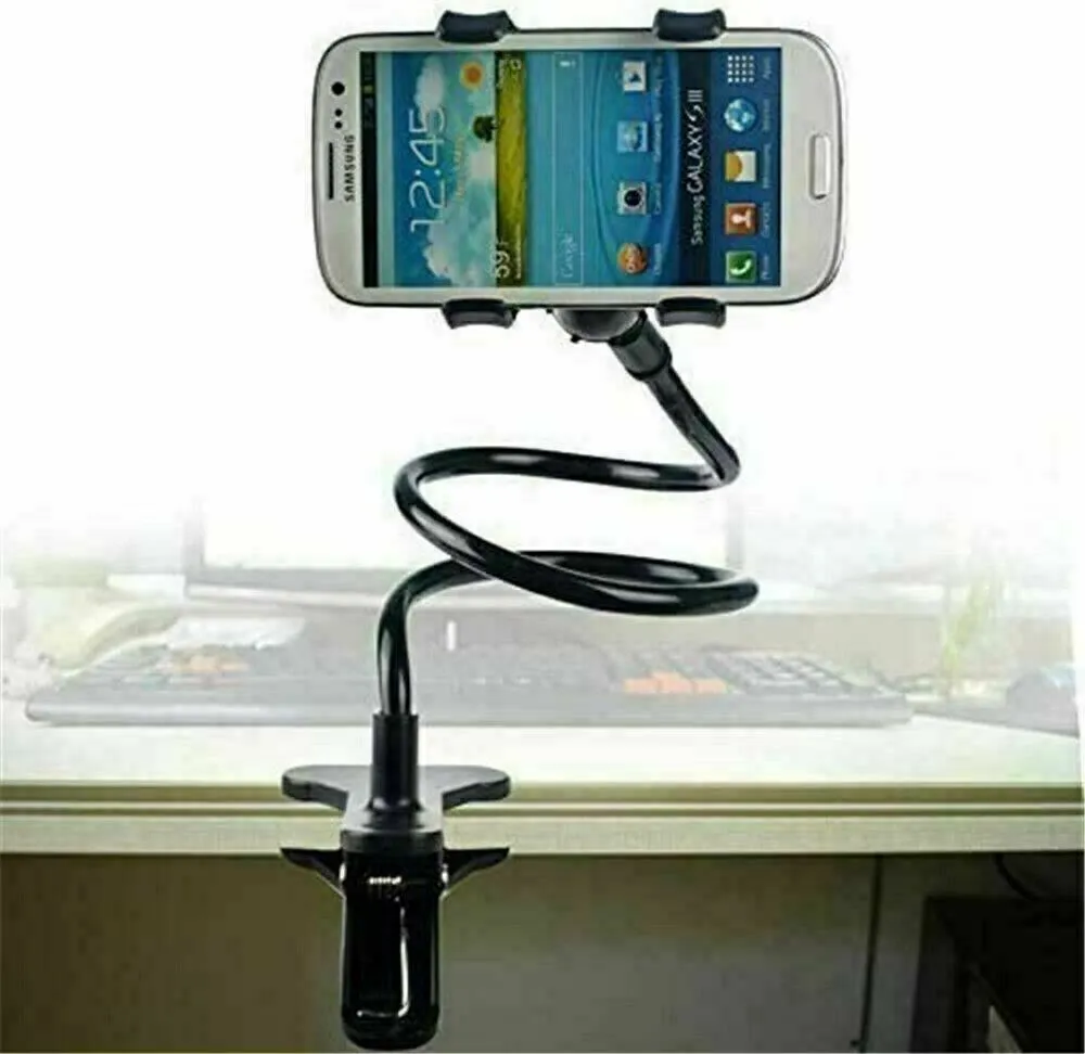 Universal Lazy Mobile Phone Gooseneck Stand Holder Flexible Bed Desk Table Clip