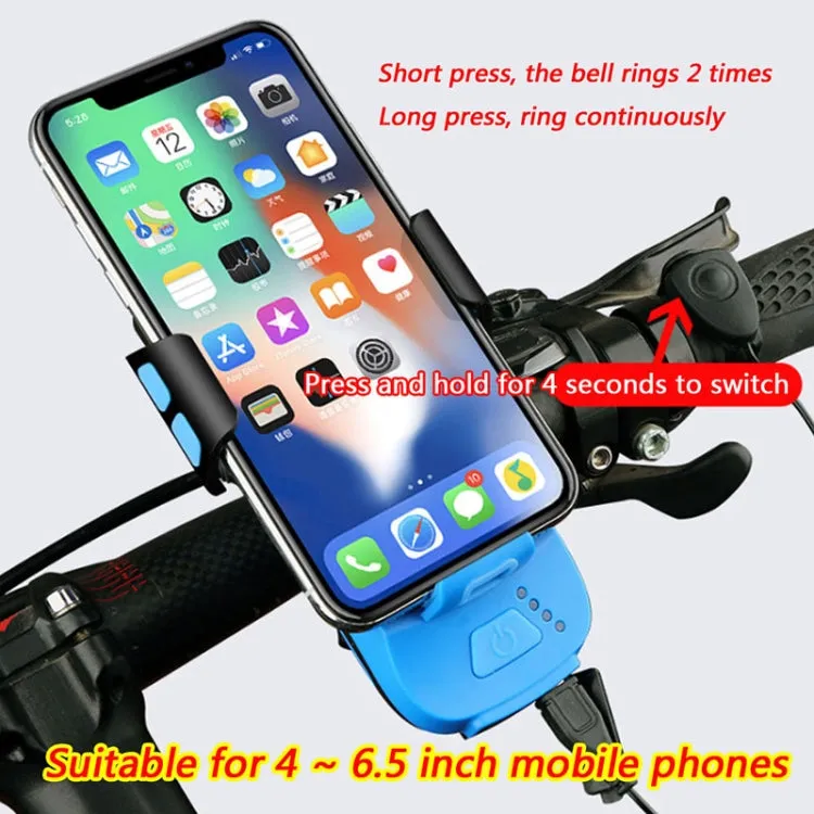 USB Charging Bicycle Light Front Handlebar Led Light , with Holder & Electric Horn, 2400mAh Battery(Black)