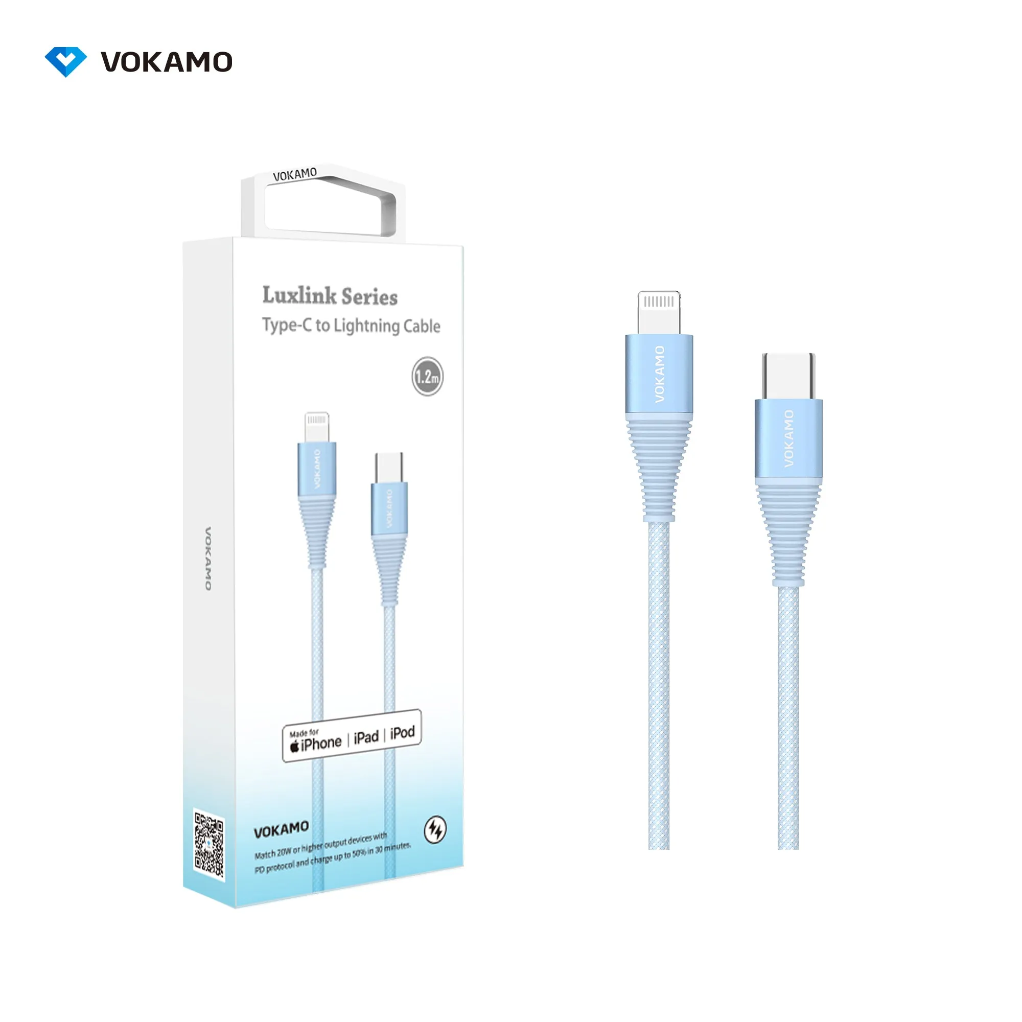 VOKAMO Nylon Braided MFi Certified USB-C to Lightning Cable(1.2m/4ft)