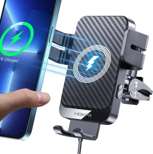 Wireless Car Charger, MOKPR 15W Fast Charging Auto-Clamping Car Charger Phone Mount Air Vent Cell Phone Holder Compatible Iphone 14/13/13 Pro/12 Pro/12/11/X/8, Samsung Galaxy S22/S21/S20, Etc