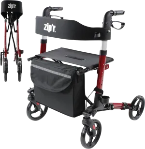 Zip’r Pioneer Rollator Walker with Seat and Storage 300 Lbs Capacity for 4'9"-6'4" Riders Folding ZIP21RED New